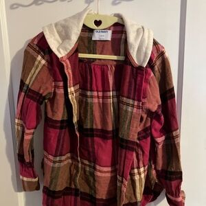 Old Navy Kids Plaid Button-Down Shirt - pink, hooded